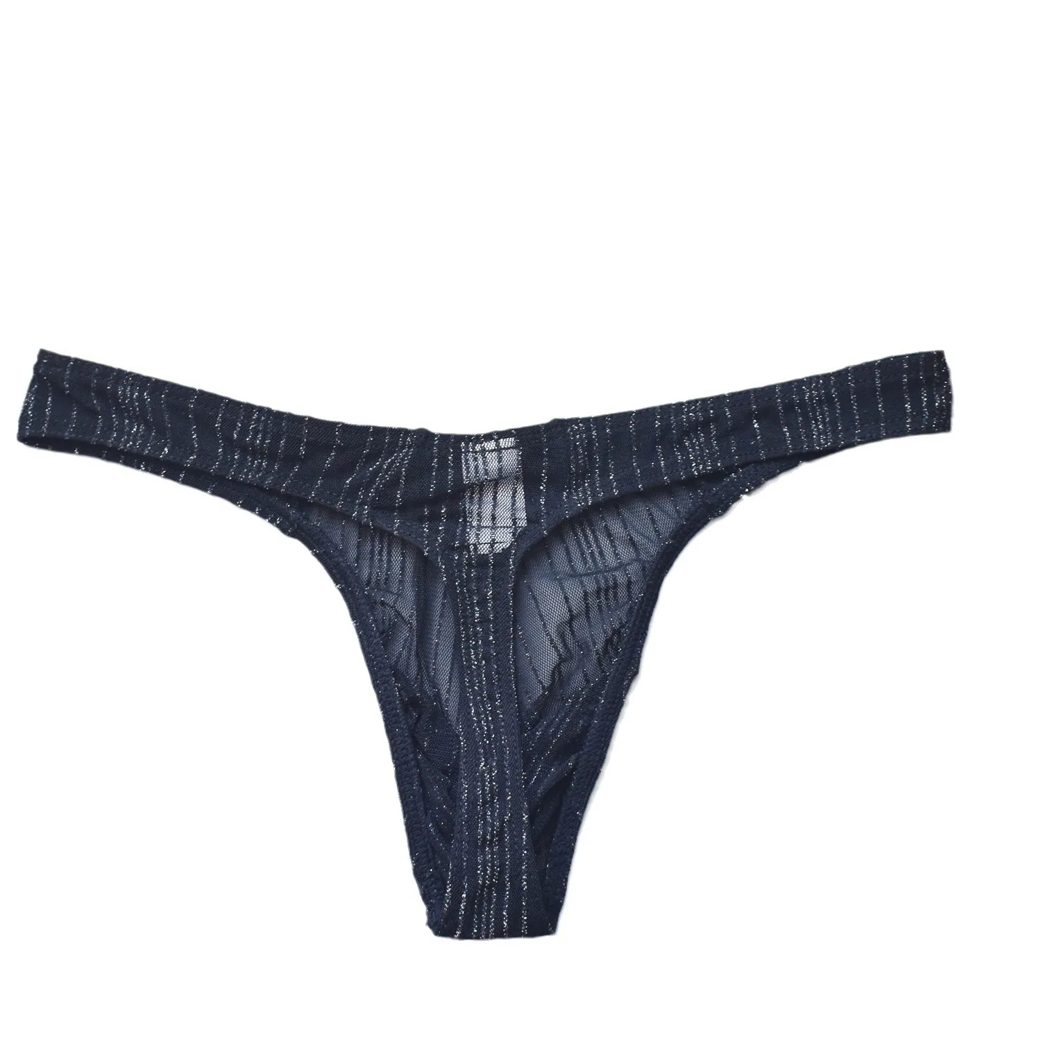 Men's Sheer Glitter Mesh Thong Low Rise See Through Striped T-back Sexy Exposed U Bulge Pouch Male Intimate Underwear Lingerie