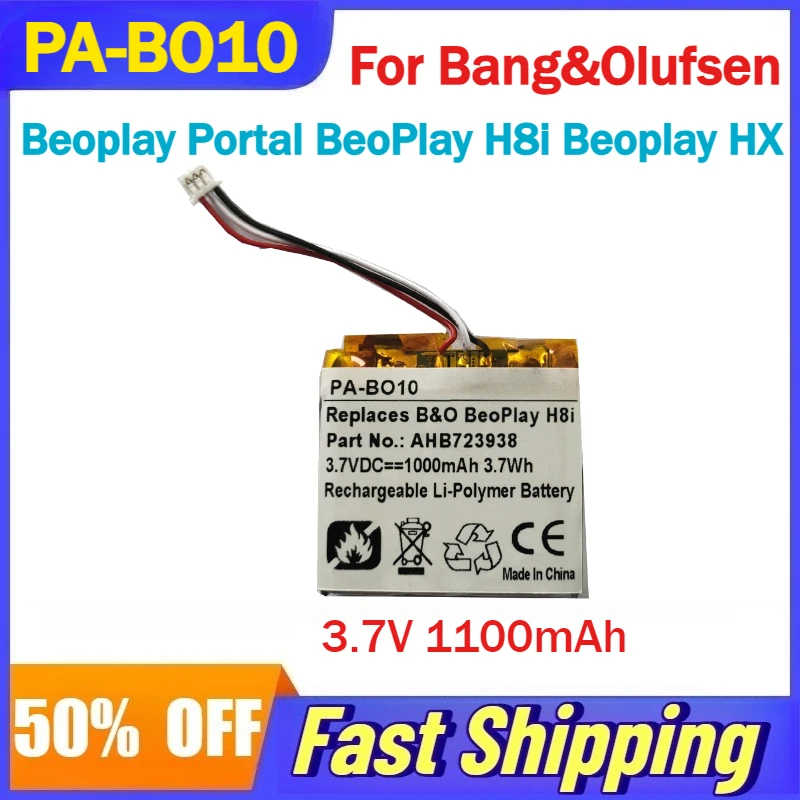3.7V 1100mAh PA-BO10 Battery For Bang&Olufsen BeoPlay H8i Portal HX Bluetooth Headset Compatible AHB723938 AHB723938PCT