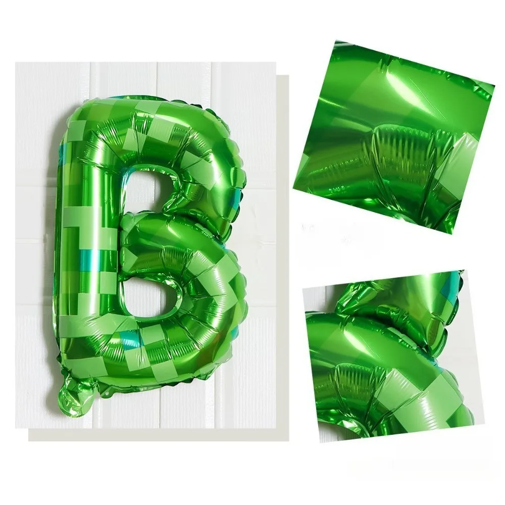 16 Inch Green Pixel Theme HAPPY BIRTHDAY Foil Balloon Mosaic Birthday Letter Theme Set Party Supplies view 6