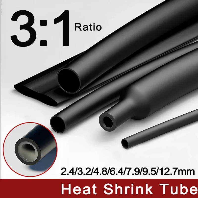 200M Dual Wall Heat Shrinkable Sleeve 3:1 Thick Glue Adhesive Lined Shrinkable Tube Wrap Wire Kit 2.4/3.2/4.8/6.4/7.9/9.5/12.7mm