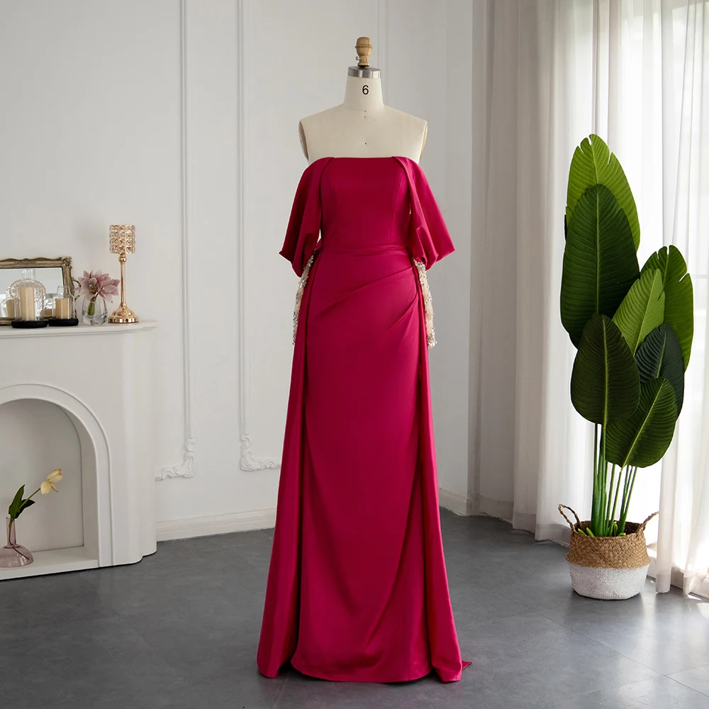 Sharon Said elegante vestido de fiesta de noche fucsia con hombros descubiertos para mujer vestidos formales de graduación de manga larga con cuentas de boda SS332 personalizados