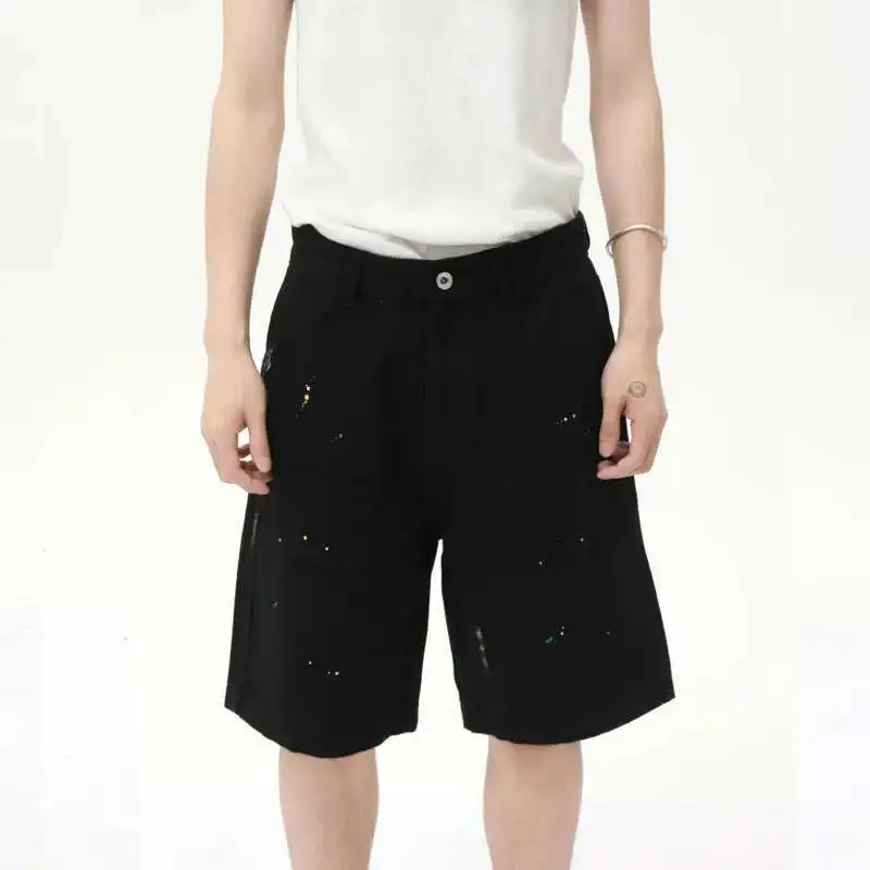 

Винтажные мужские повседневные шорты с рисунком распыления, прямые широкие брюки длиной до колена, свободные мужские брюки, лето 2023 г.