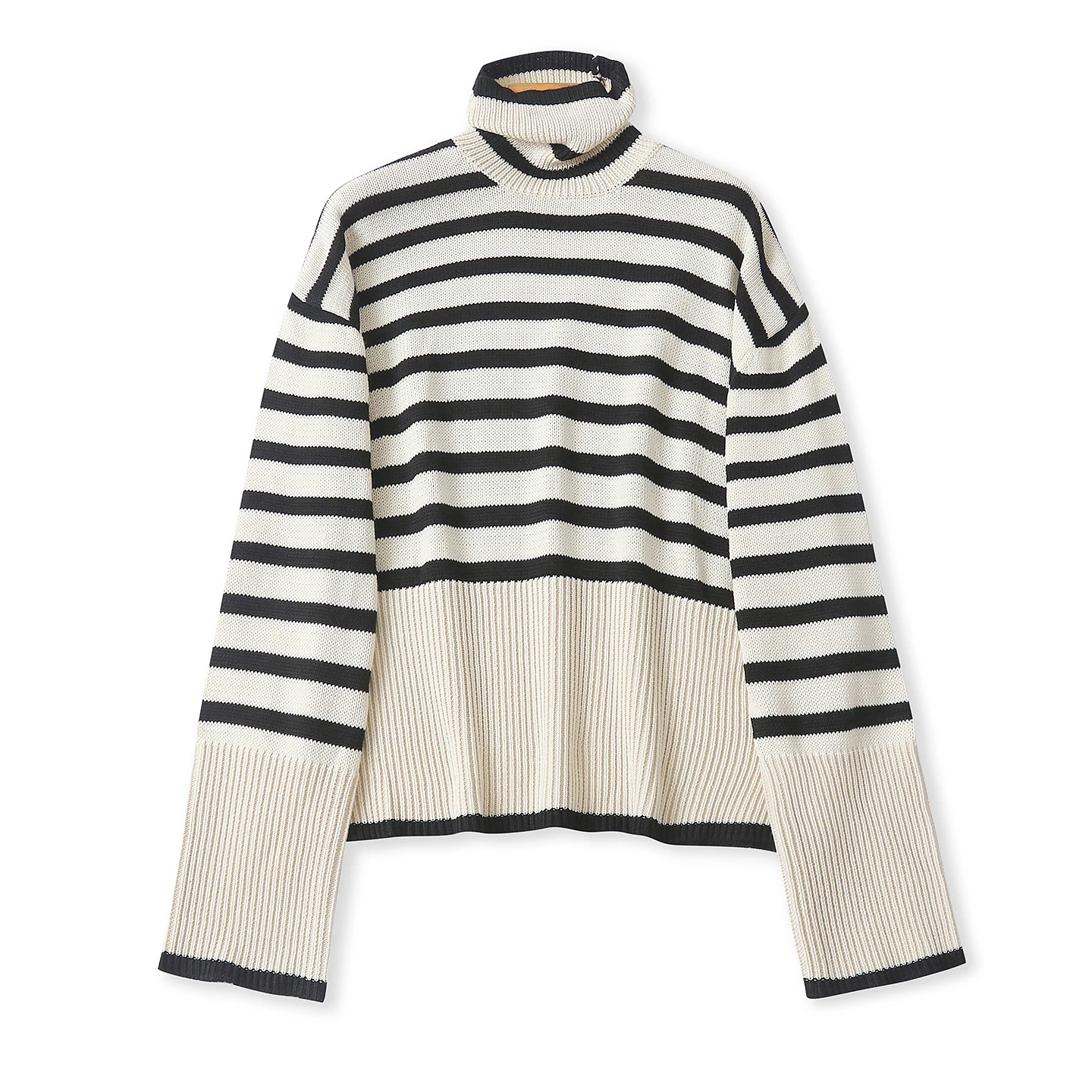 

Loose High Collar Patchwork Long Sleeve Women's Knitwear Korean Style Autumn Winter New Fashion Casual Striped Turtleneck Swe...