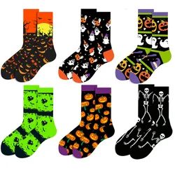 Calcetines de manga media para mujer, calcetín con diseño de calabaza fantasma, esqueleto, Halloween, otoño e invierno, novedad de 2023