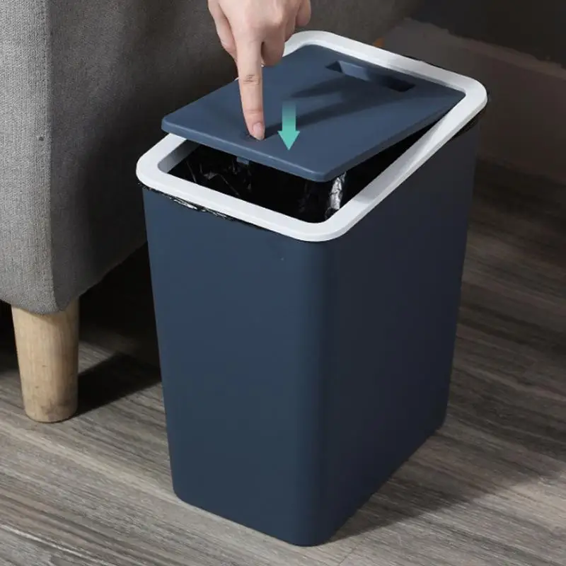 Cubo de basura con tapa, cubo de basura, contenedor de reciclaje con tapa de prensa, delgado, moderno, 13L, para cocina, baño, dormitorio, sala de estar