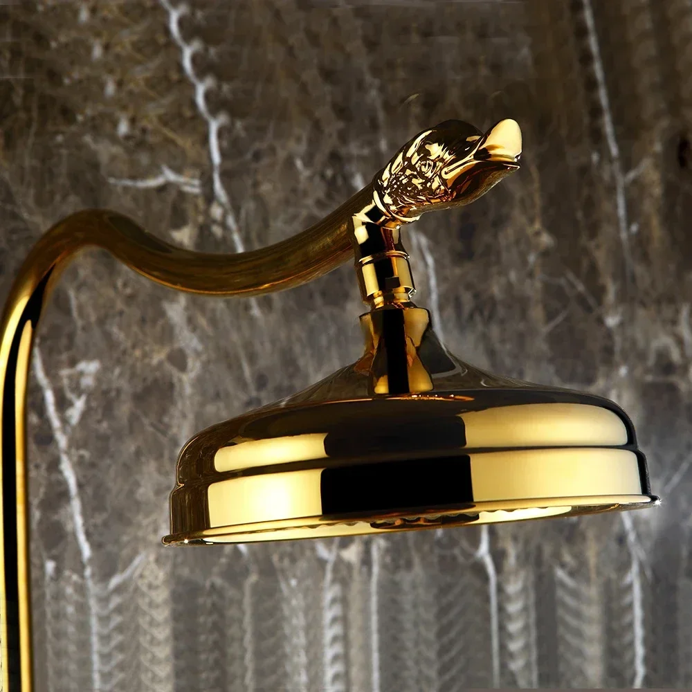 X9613SS2 Model Luxury Swan Shape Gold Color Plated Brass Material Exposed Bath Shower Faucet Artistic Rain Shower Set