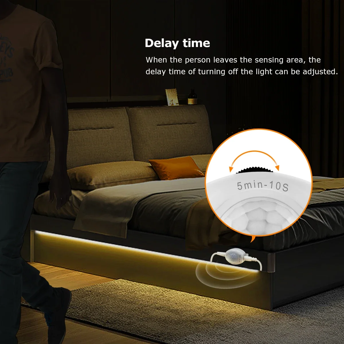 Smart Sensitive PIR Motion Sensor Night LED Lighting Strip USB 5V Delay Time Adjustable 10S-300S DIY Cuttable Tape For Bedroom
