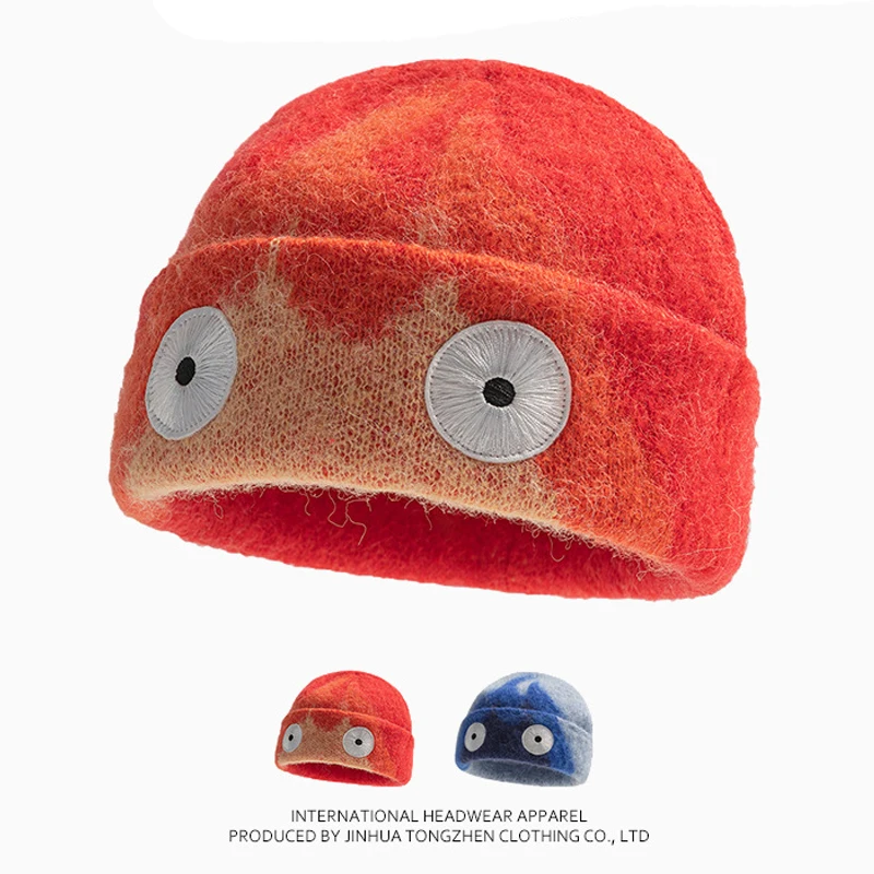 

Fashion Street Style Big Eye Embroidery Soft Thin Beanie Hat Men Women Unisex Couple Winter Warm Stretchy Simple Knit Skull Caps