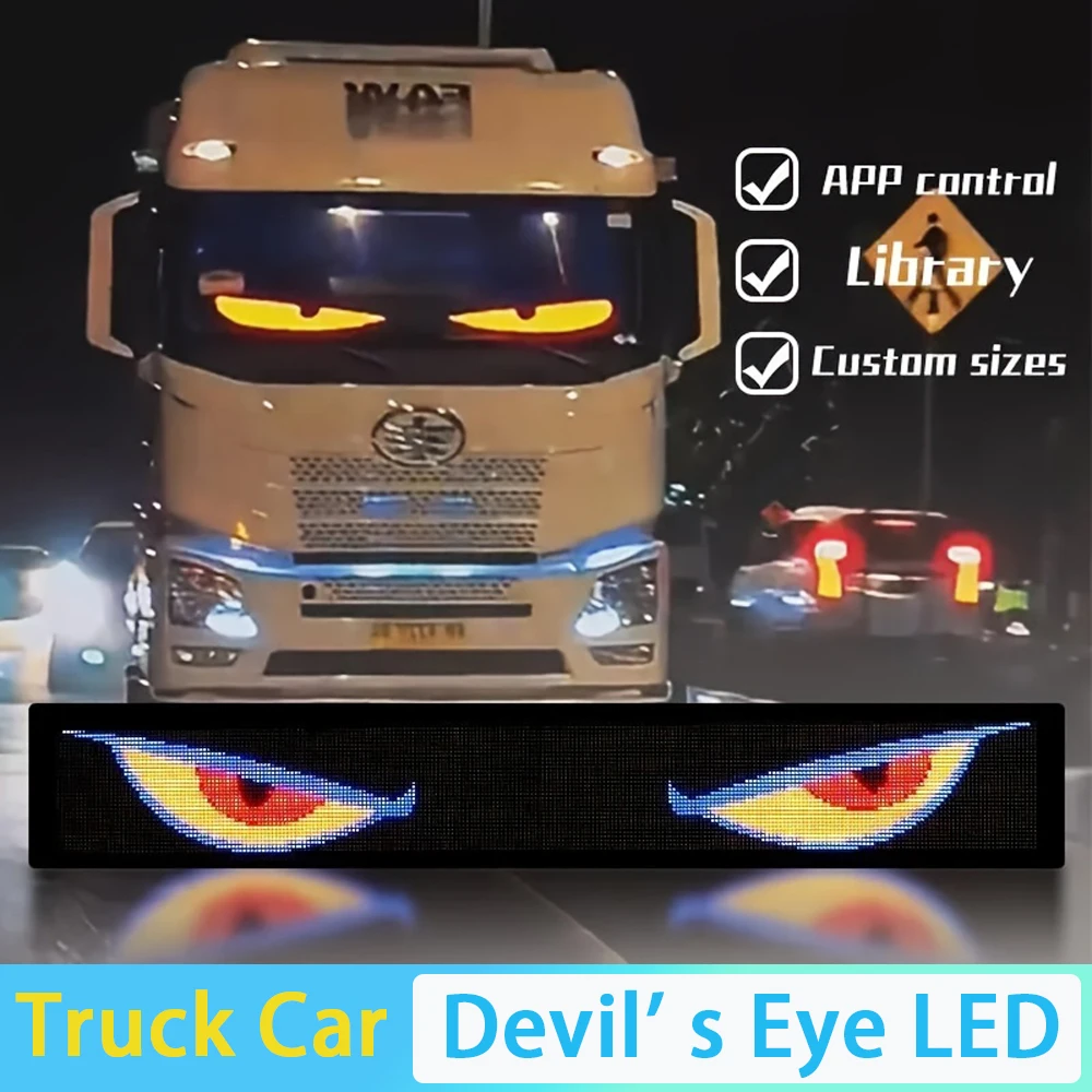 

Автомобиль Грузовик Devil's Eye Light Светодиодная матричная пиксельная панель Автомобильный окружающий свет Мягкий складной пульт дистанционного управления для лобового стекла доски 348x102 мм