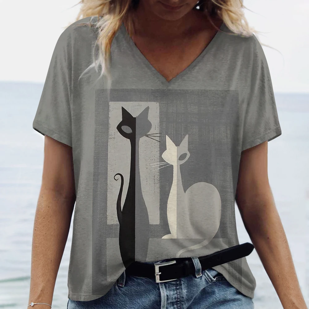 Maglietta estiva da donna Cat Print Casual manica corta magliette 3d Fashion Streetwear girocollo Pullover abbigliamento femminile oversize