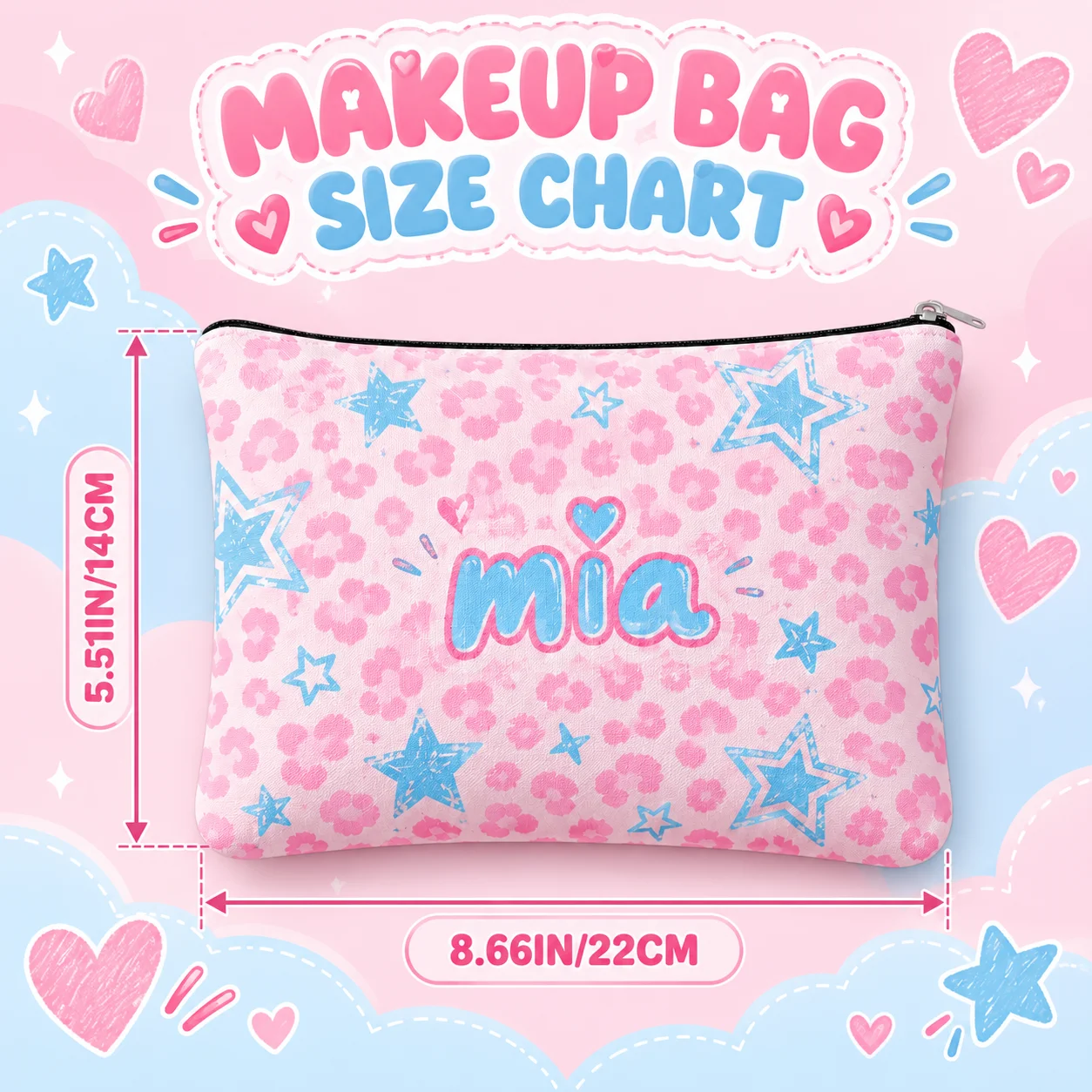 Custom Makeup Bag Personalized Cosmetic Pouch 8oz Polyester Canvas Zipper Organizer for Women Travel Work School Daily Use Gift