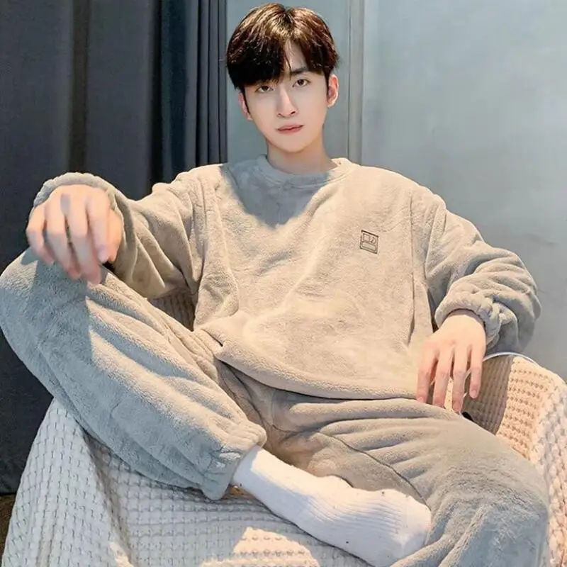 الرجال عالية الرقبة حجم كبير فضفاض أفخم المتسكعون الخريف والشتاء سميكة الدافئة الفانيلا منامة يمكن ارتداؤها خارج الصوف المرجاني جديد #4