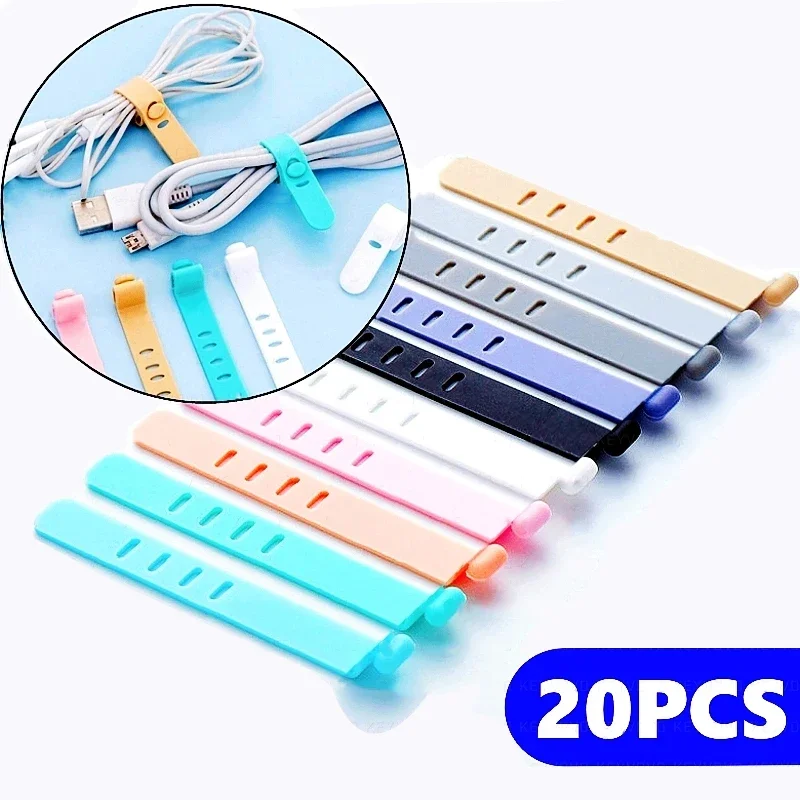 

20/12 Cable Organizer Ties Clip Charger Cord Management Silicone Wire Manager Mouse Earphone Holder Data Line Winder Straps