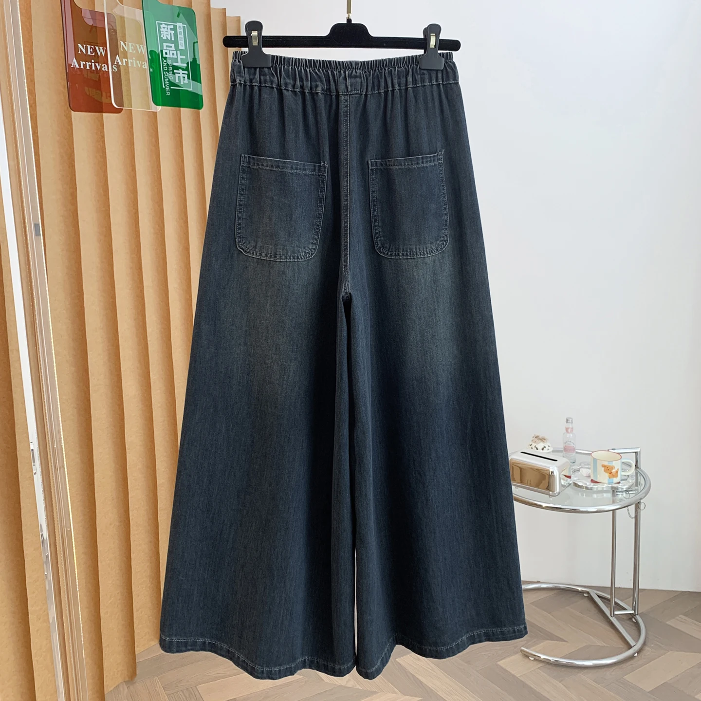 Retro Embroidered Wide Leg Jeans Casual Loose Fit Women's Trousers Elastic Waist Denim Skirt Pants Autumn New Style