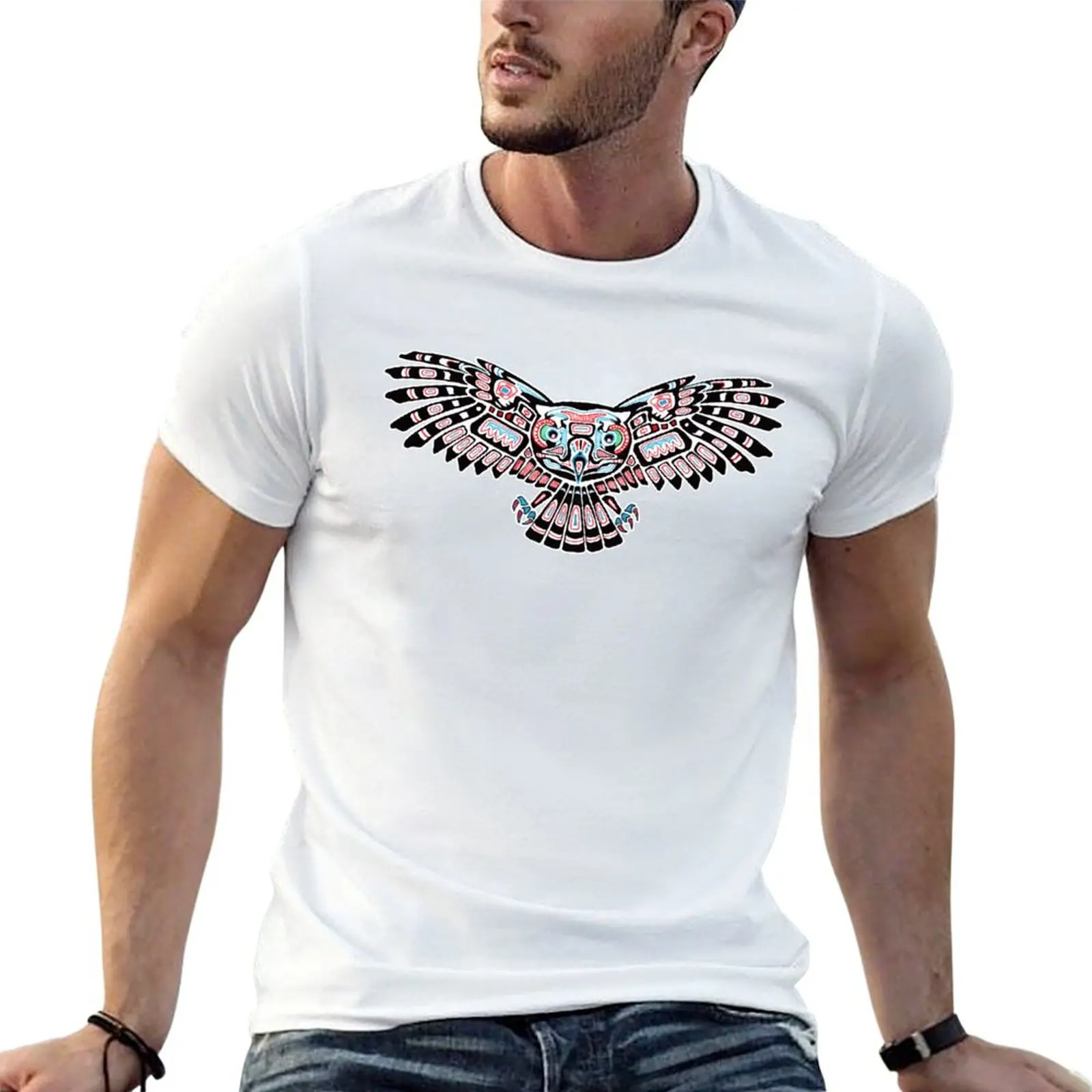Mystic Owl in Native American Style art T-Shirt Plus Size Basic Cotton T-Shirt