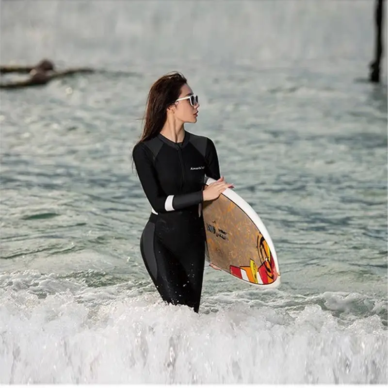 2025 Women Swimsuit One-piece Body Slimming Large Size Wetsuit Quick-drying Sunscreen Trousers Long-sleeved Student Surfing