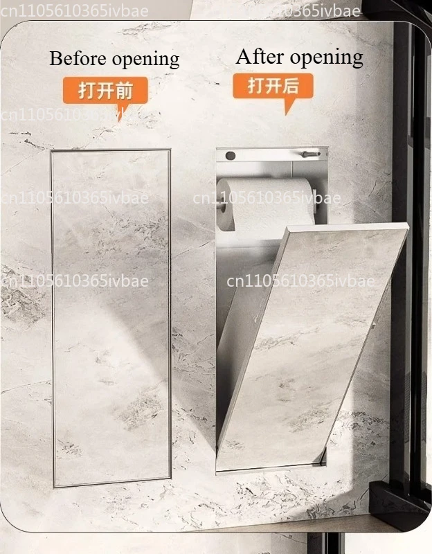 Stainless Steel Niche Toilet Hidden Trash Can Embedded Tissue Box Toilet Brush Holder