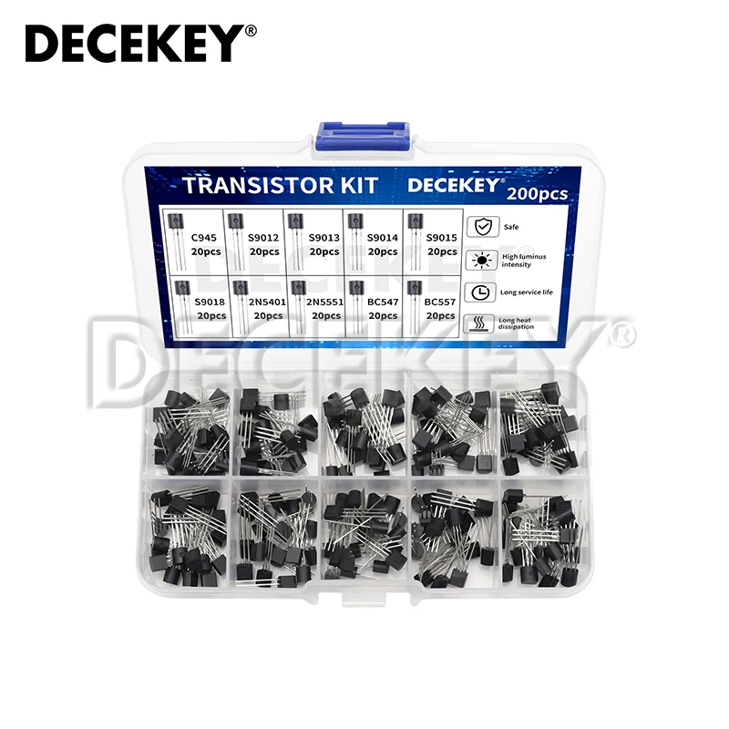 200pcs BJT Transistor Kit Bipolar Power Transistors A1015 BC327 BC337 C1815 S8050 S8850 2N2222 2N2907 2N3904 2N3906 PNP NPN