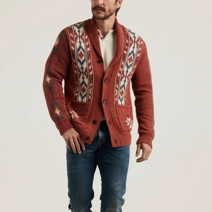 

Luxury Autumn/Winter Fashion Flannel Striped Sweater Men's Knit Cardigan Thickened Sweater Jacket