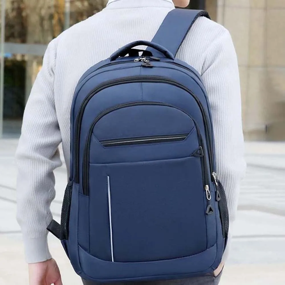 

Lightweight Men's Business Backpack Minimalist Scratch Prevention Oxford Cloth Laptop Bag Fixed Webbing Solid Color