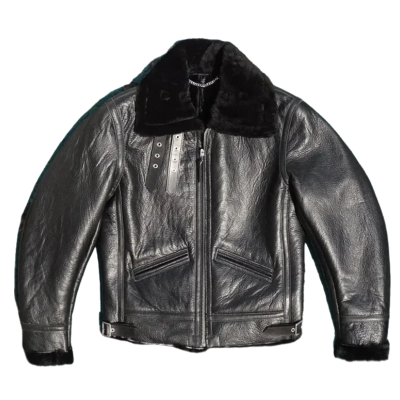 Black Winter Shearling Jacket Men Retro Style Plus Size 5XL Genuine Natural Thick Sheepskin Warm B3 Military Flight Coat