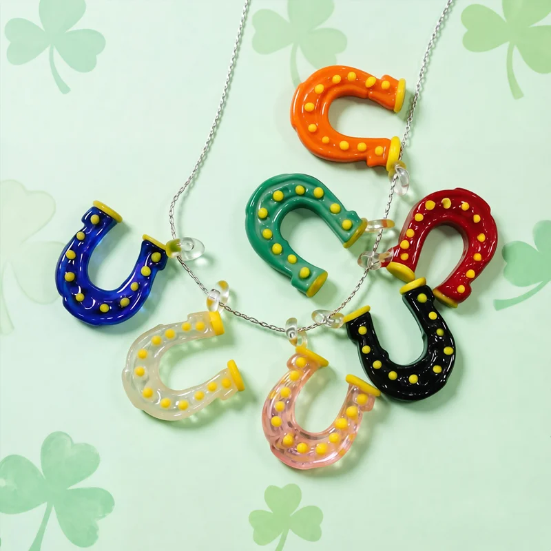 INS Colorful Cute Mini Lucky Horseshoe Charm Glass Pendant DIY Craft Jewelry Making Accessories Holiday Gift For Handmade Lovers