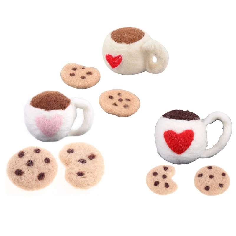 

N80C 3Pcs DIY Baby Wool Felt Milk Tea Cup+Cookies Decoration Newborn Photography Prop