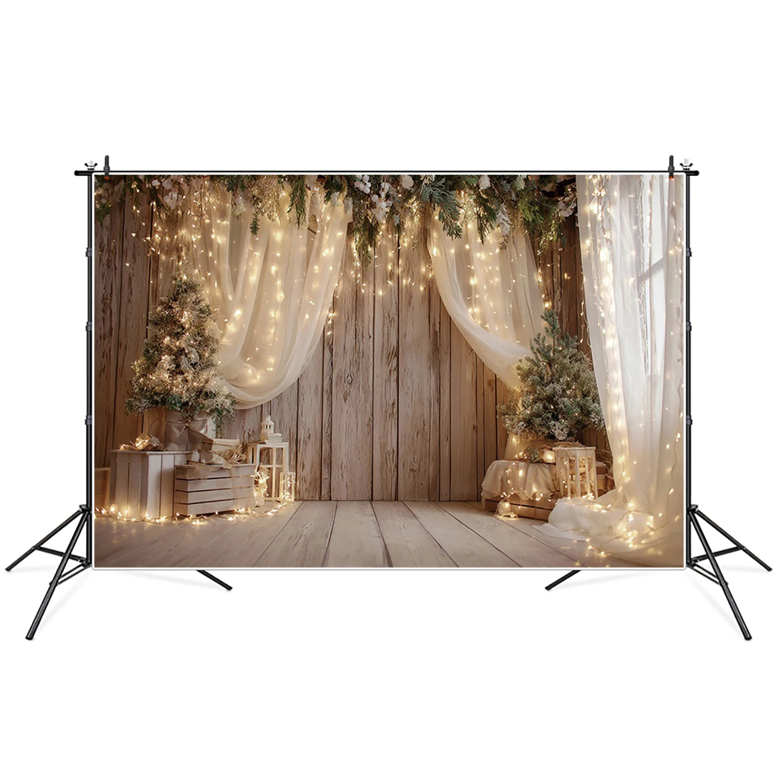 

MOON.QG Wooden Cirtain Glitter Lights Candle Christmas Backdrop Photography Photozone Background Children Photo Studio Supplies