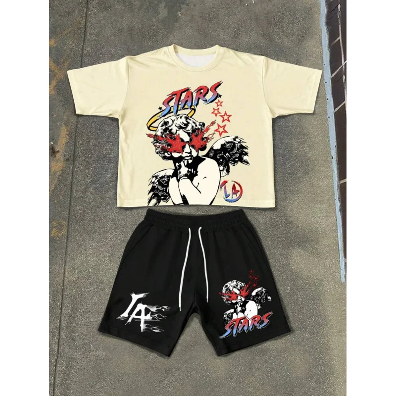 

Men's Sports Set Men Gym Sportswear Shorts for Man 2 Piece Sets Big Size Men's Clothes New Shirts and T-shirts Y2k Tracksuit