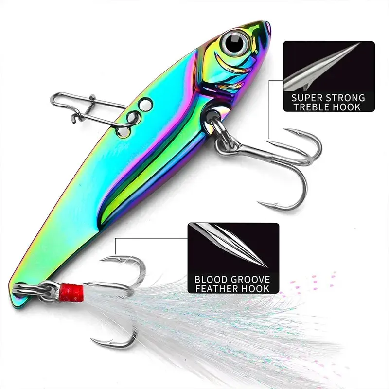 Metal VIB All Water Layer Long Throw 20g Colorful Vibration Sequin Artificial 3D Eyes Sharp Trible Hook For Bass Fishing Tackles — zdjęcie 5