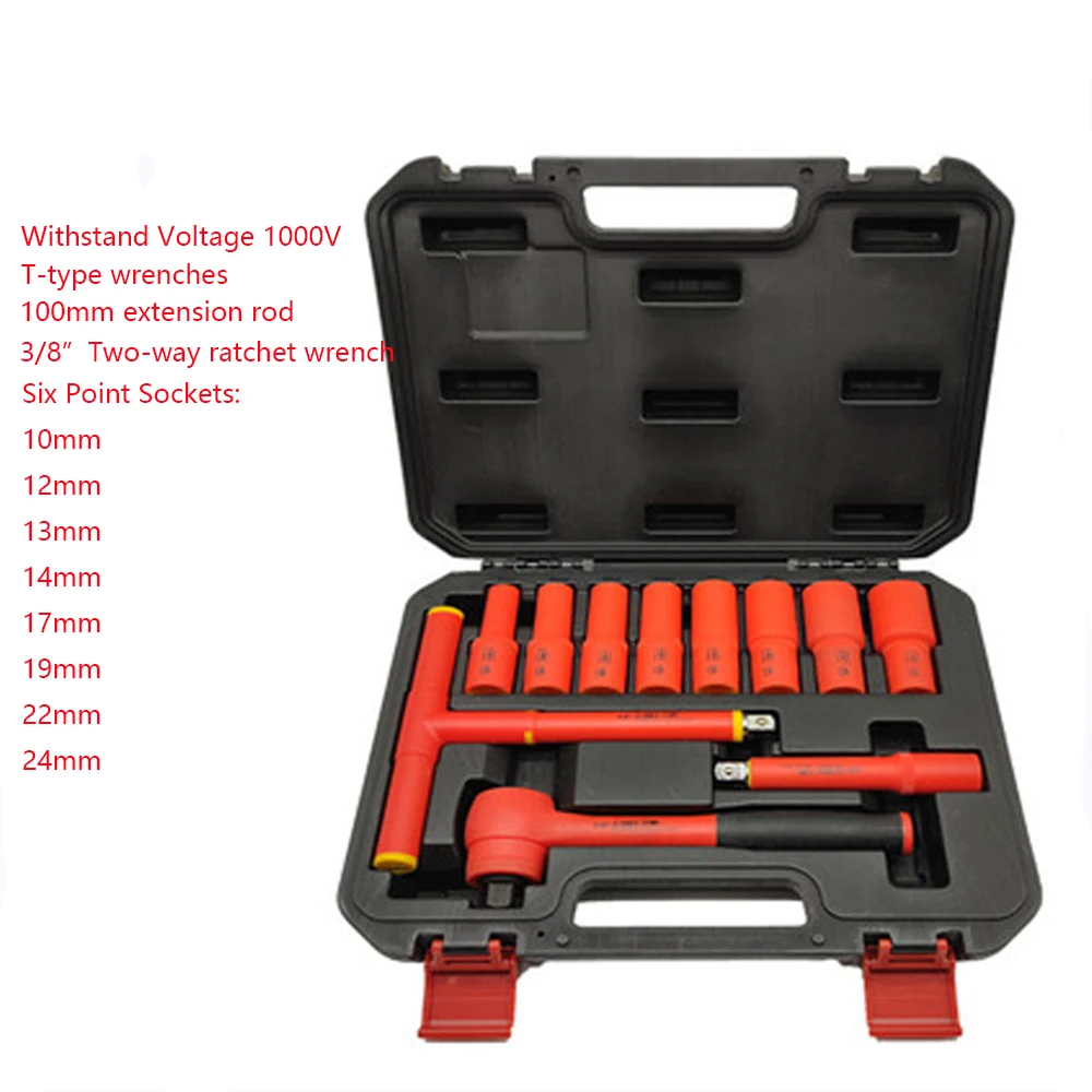 

11 Pcs New Energy Insulated Socket Wrench 1000-Volt Insulated 1/2 in. Drive Deep Socket Set