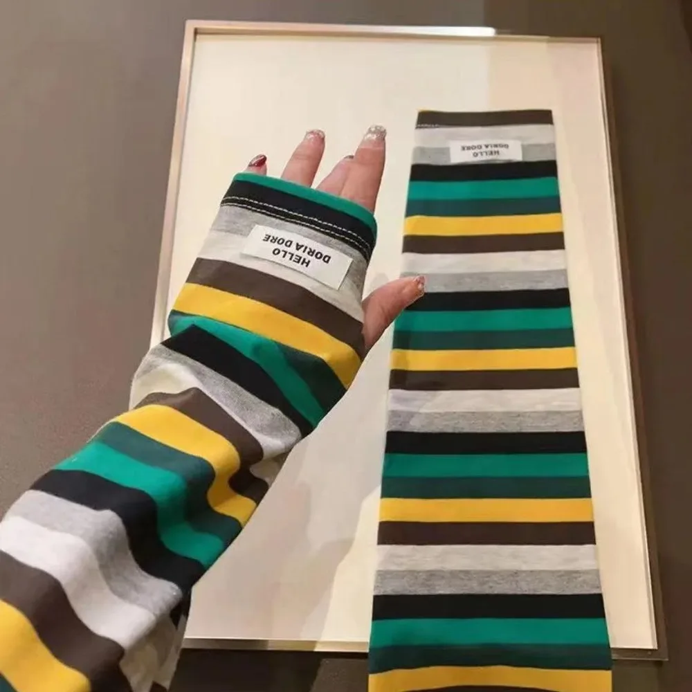 

Y2k Color Strip Ice Arm Sleeve Loose Long Sunblock Sleeve Anti-sunburn Harajuku Stripe UV Protection Arm Gloves Summer