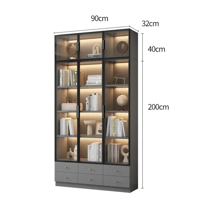 Glass Bookshelf Rack Storage Removable Shelf Large Frame Library Cabinet Organizer Warehouse Aesthetic Room Gabinete Furniture