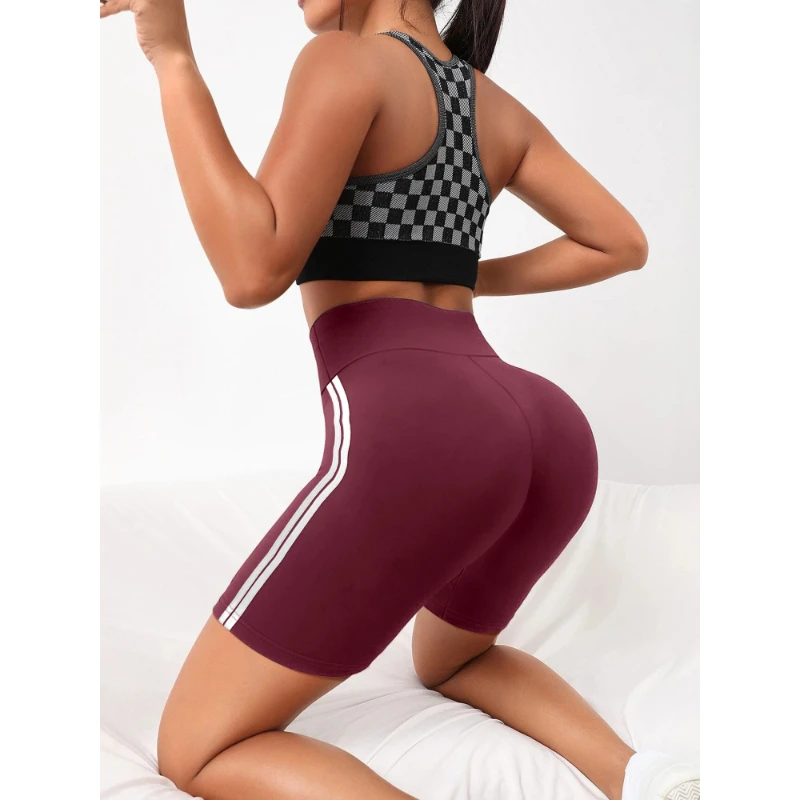 Female Shorts Simple Fashion Knitted Solid Colour Five Pants Trendy Side Stripe Design Ladies High Stretch Shorts