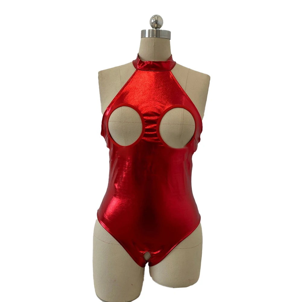 

Женское сексуальное боди из искусственной кожи с открытой чашкой и открытой грудью, трико с вырезами, комбинезон с высоким вырезом, эротическая клубная одежда с мокрым эффектом, ночное белье