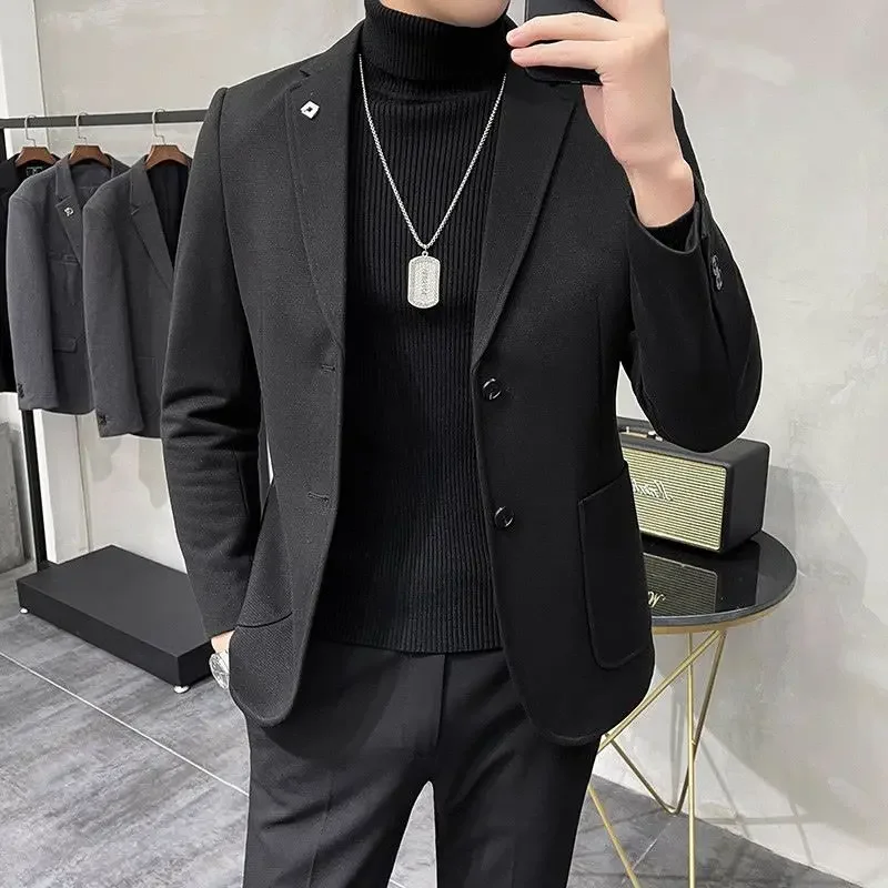 Jacket for Men Single Breasted Dress Jackets Tweed Business Man Suits and Blazers Luxury Designer New in Coats Fashion Classic