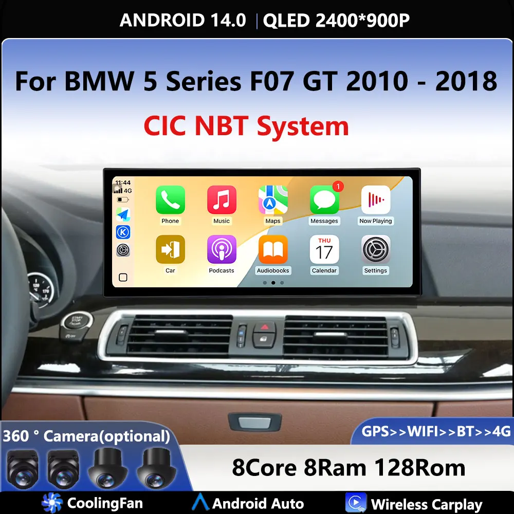Экран 2400*900P BT GPS Navi Android 14 для BMW 5 серии F07 GT 2010-2018 CIC NBT Система Автомобильный видео Мультимедийный плеер Carplay