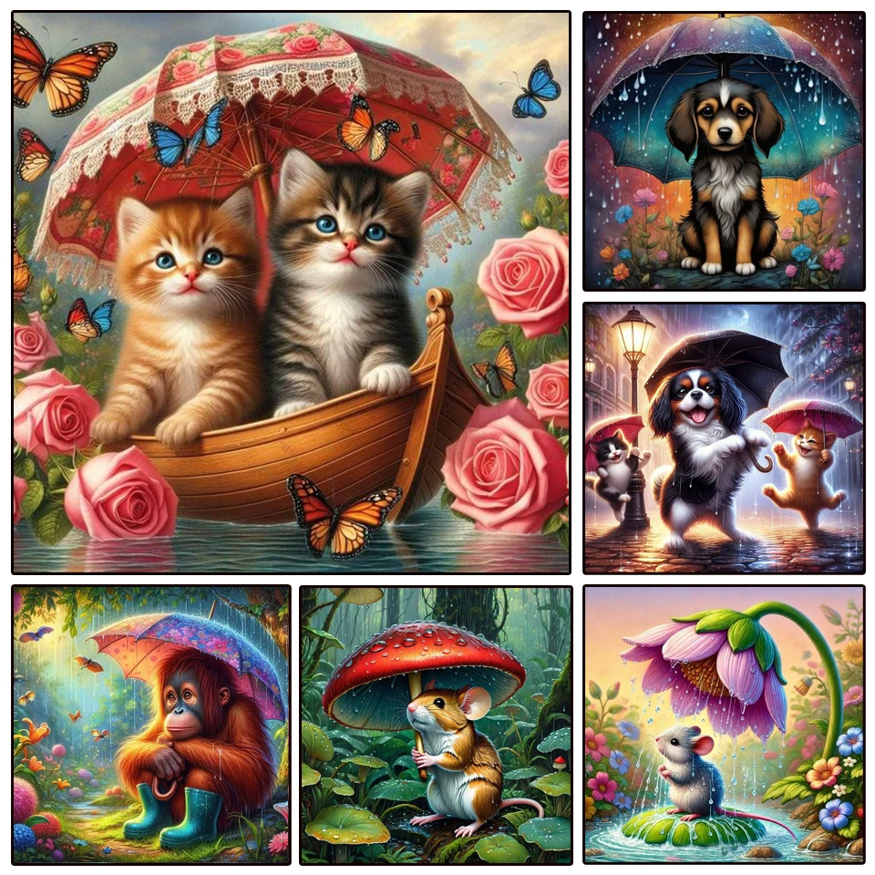 New Arrivals Diamond Painting Animal Cat Orangutan Dog Rose 5d Diy Full Drill Mosaic Umbrella Art Gift Home Decoration Craft Kit