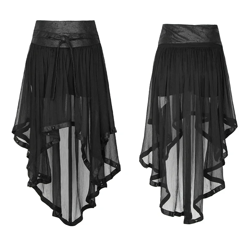 PUNK RAVE Punk Military Style Knit Chiffon Culottes for Women Black Fashion Sexy Hollow Out Skirts Knee-Length Harajuku Skirt