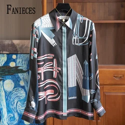 Luxury Brand Design Women Shirts 2026 Spring Long Sleeve Print Satin Shirt Elegant Fashion Lady Tops Old Money Aesthetic Blouses