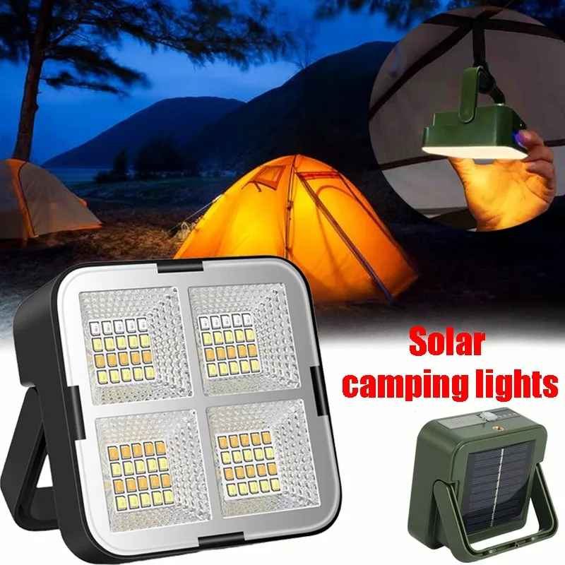 Luz LED Solar para acampar al aire libre, luz de emergencia de carga impermeable portátil, gancho magnético, iluminación de pesca para acampar