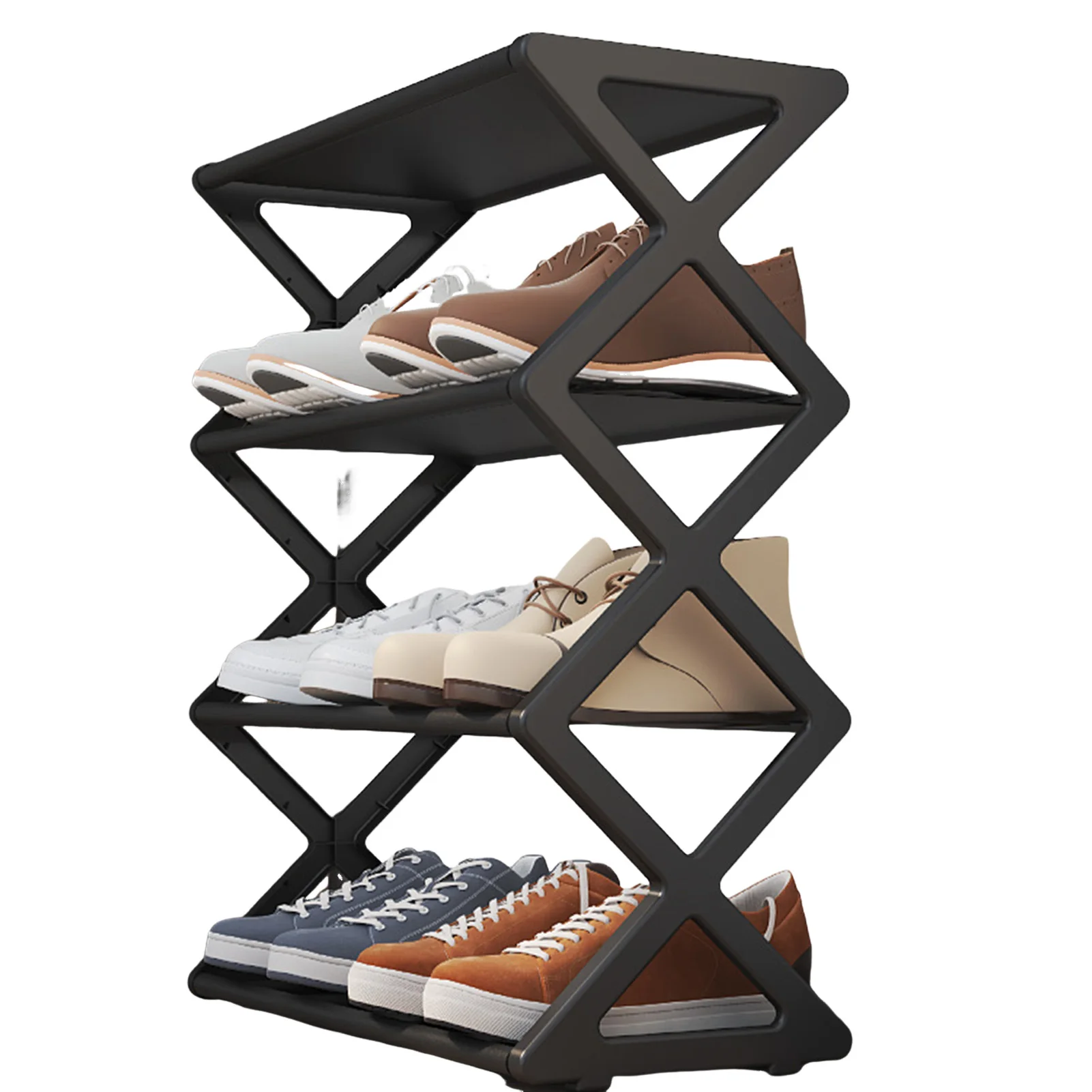 

4-Tier Freestanding Shoe Rack with Steel Pipes and X Shape Shoe Organizer for Entryway Closet Bedroom