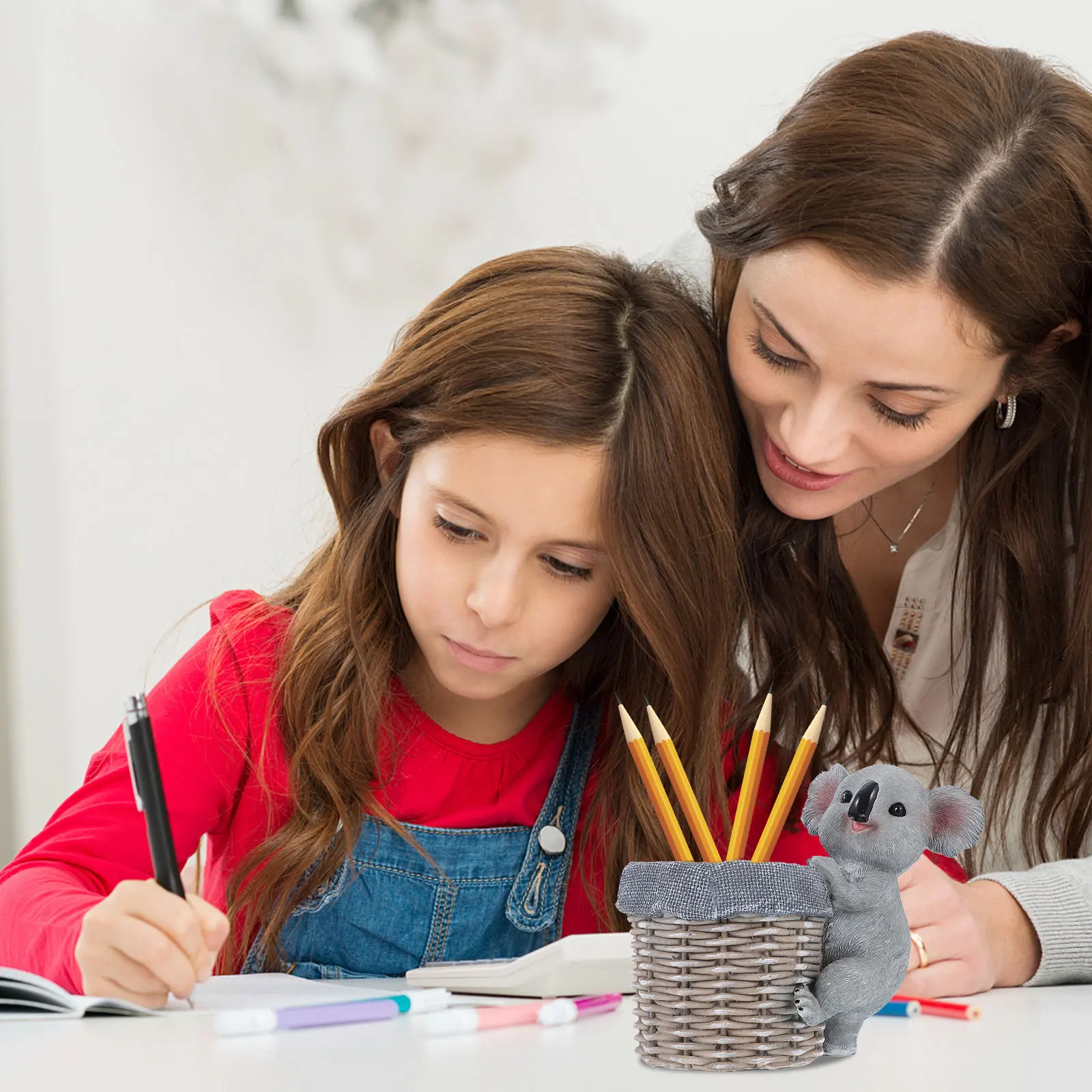 

1Pcs 3D Koala Pen Holder Creative Resin Animal Bucket Desktop Organizer Makeup Brush Storage Container Unique Decorative Pot