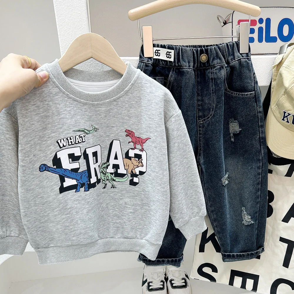 2025 New Dinosaur Print Teenage Boys Hoodie Long Sleeve Casual Pullover Top for Big Kids Fall Outerwear & Base Layer Shir