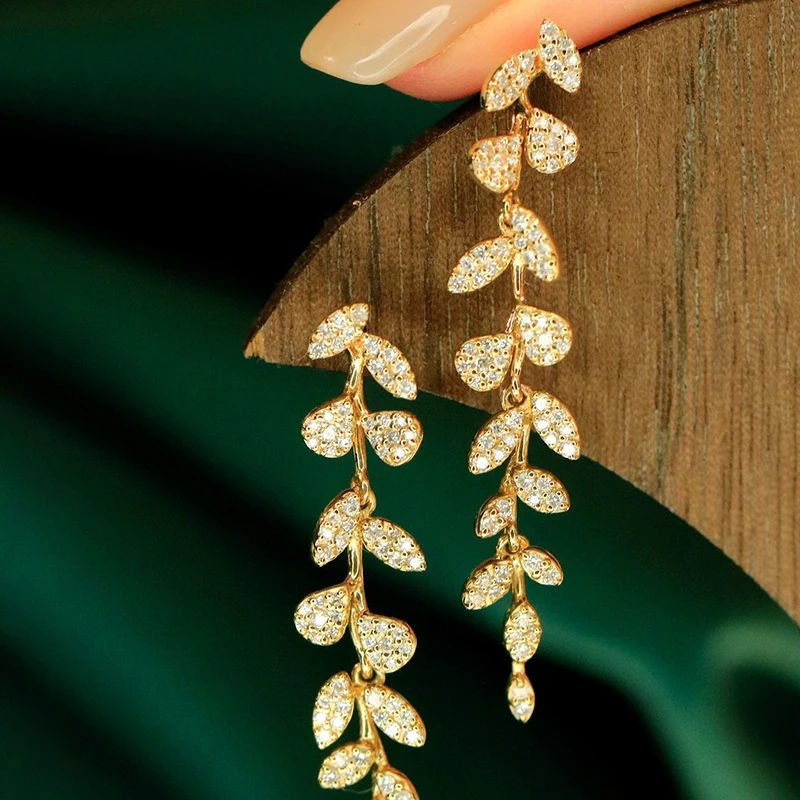 Aazuo Real 18K Solid White Gold Yellow Gold Real Diamonds 0.6ct Leaves Drop Earring Gift For Women Engagement Dinner Party Au750