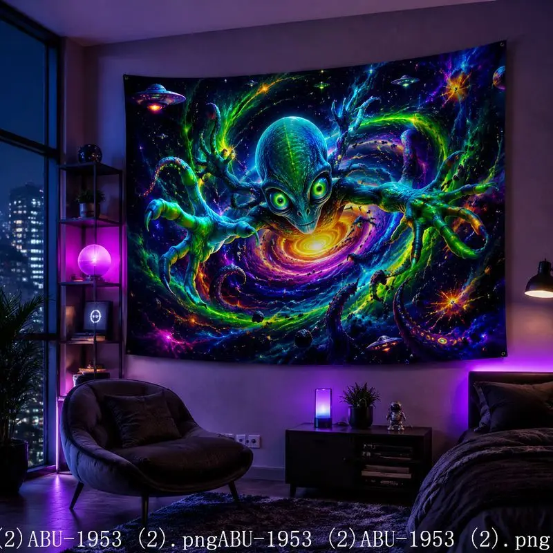 VIKAMA Psychedelic Alien Space Mushroom Tapestry Wall Hanging Cloth Fluorescent Atmosphere Bedroom e-Sports Room Decoration
