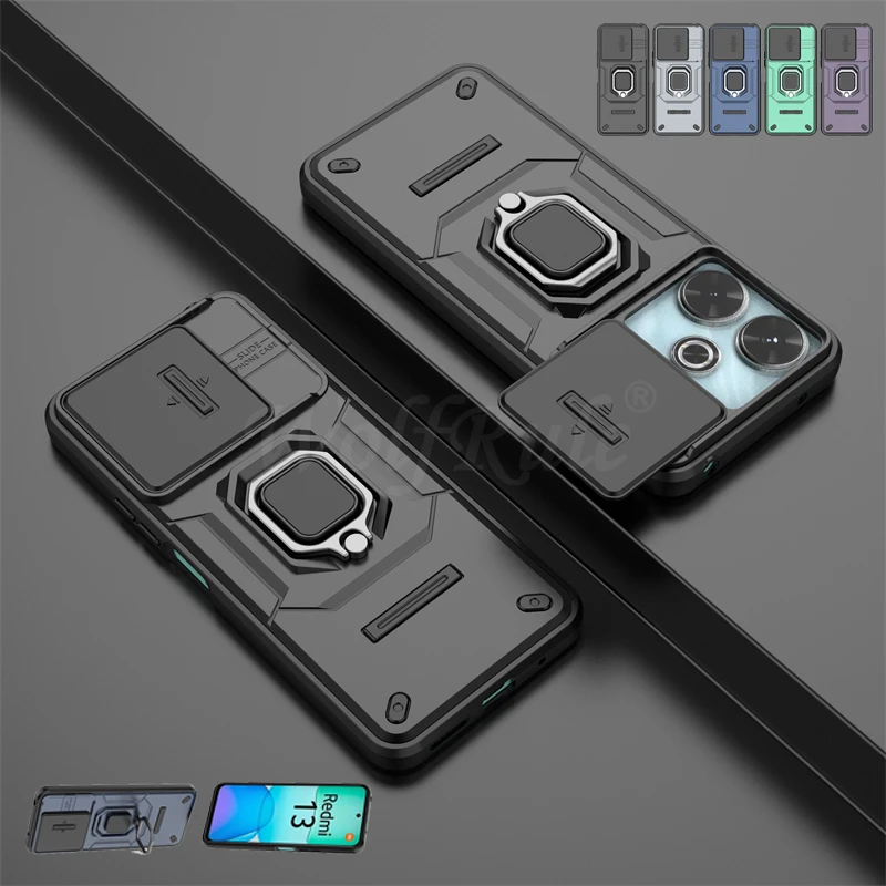 

For Poco M6 Case Cover Xiaomi Poco M6 Capas Lens Protector Back Shockproof Slide Camera Lens Ring Holder Fundas Poco M6 PocoM6