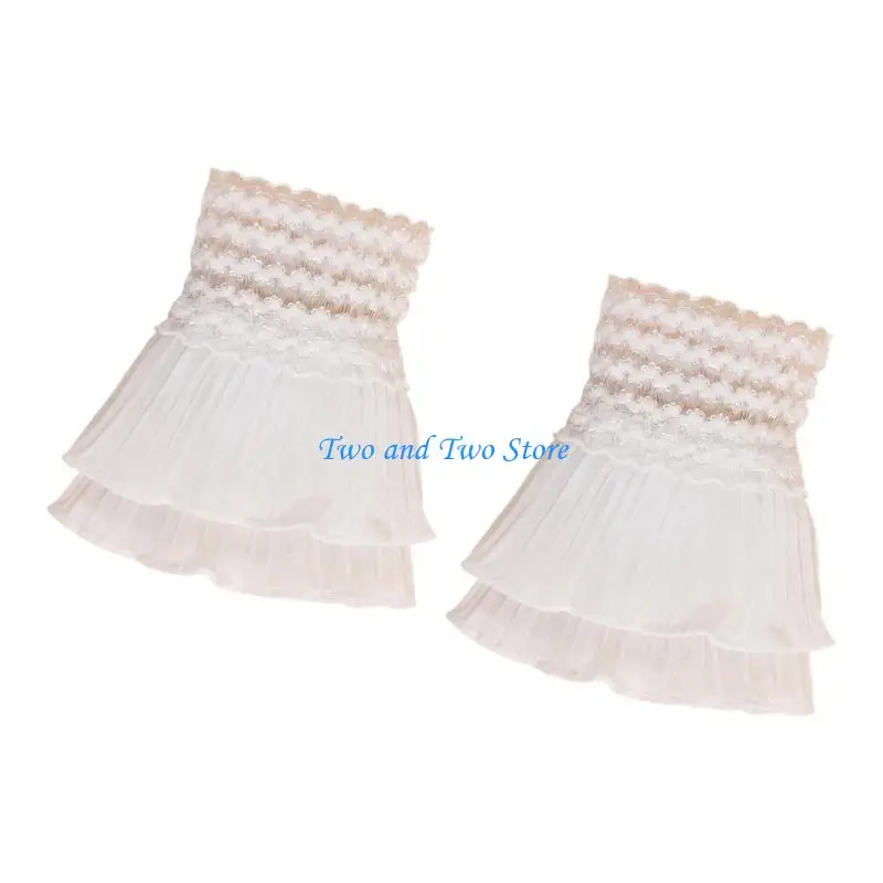 

HX6F Elegant Ruffle Detail Wirst Cover Sleeves Soft False Sleeves Wrist Cuffs Suitable For Casual And Prom Occasion