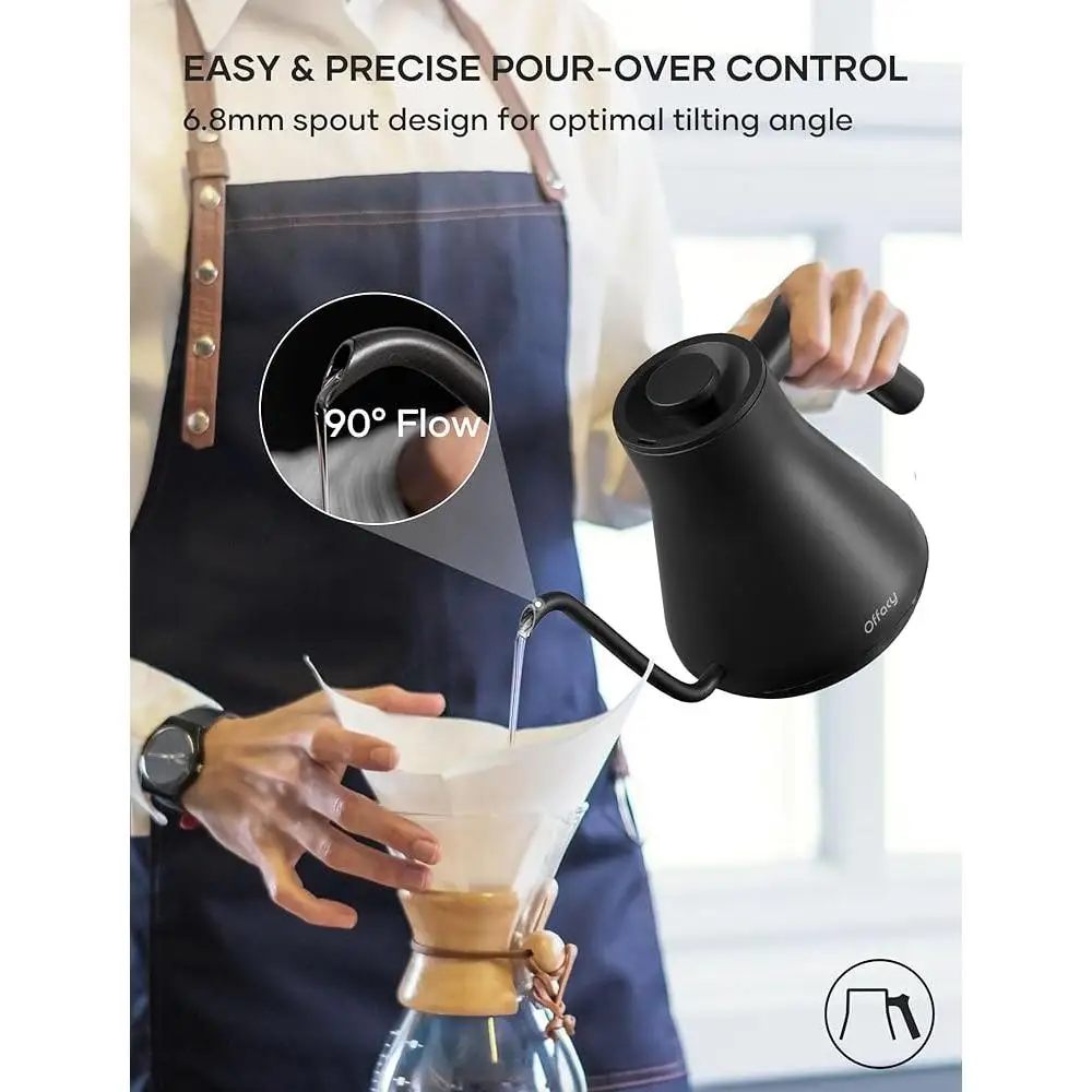 غلاية كهربائية معقوفة التحكم في درجة الحرارة الدقة صب فوق غلاية القهوة 304 الغذاء الصف الفولاذ المقاوم للصدأ إيقاف تلقائي HD