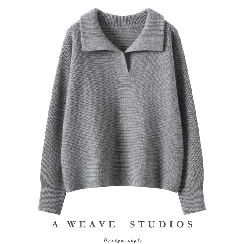 Trendy Women's 100% Pure Cashmere Pullover High Quality Casual Knitted Sweater Loose Collar Tops Thick Streetwear Pull Jumper